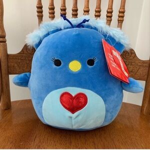 NWT Squishmallows Blue Jay with Red Heart